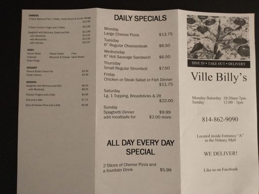 Menu photo 1 Ville Billy's State College, PA Menu photo 1 Ville Billy's State College, PA