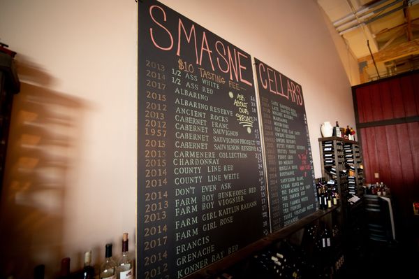 Photo of Smasne Cellars Tasting Room - Woodinville, WA, US. Look at all the wines to choose from!