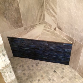 Alliance Flooring Sales - Shower bench with blue mosaic glass tile. This was a great idea!! - Flooring Near Me - Gilbert, Arizona