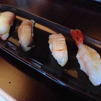 Shiro's - Premium Omakase part 3: (left to right) mackerel, marinated mackerel, giant clam, sweet shrimp - Sushi Bars Near Me - Seattle, Washington Shiro's - Premium Omakase part 3: (left to right) mackerel, marinated mackerel, giant clam, sweet shrimp - Sushi Bars Near Me - Seattle, Washington