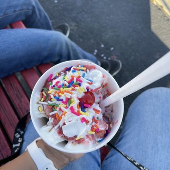 Apple Cart - a person holding a bowl of ice cream and sprinkles - Ice Cream & Frozen Yogurt Near Me - Cleveland, Ohio