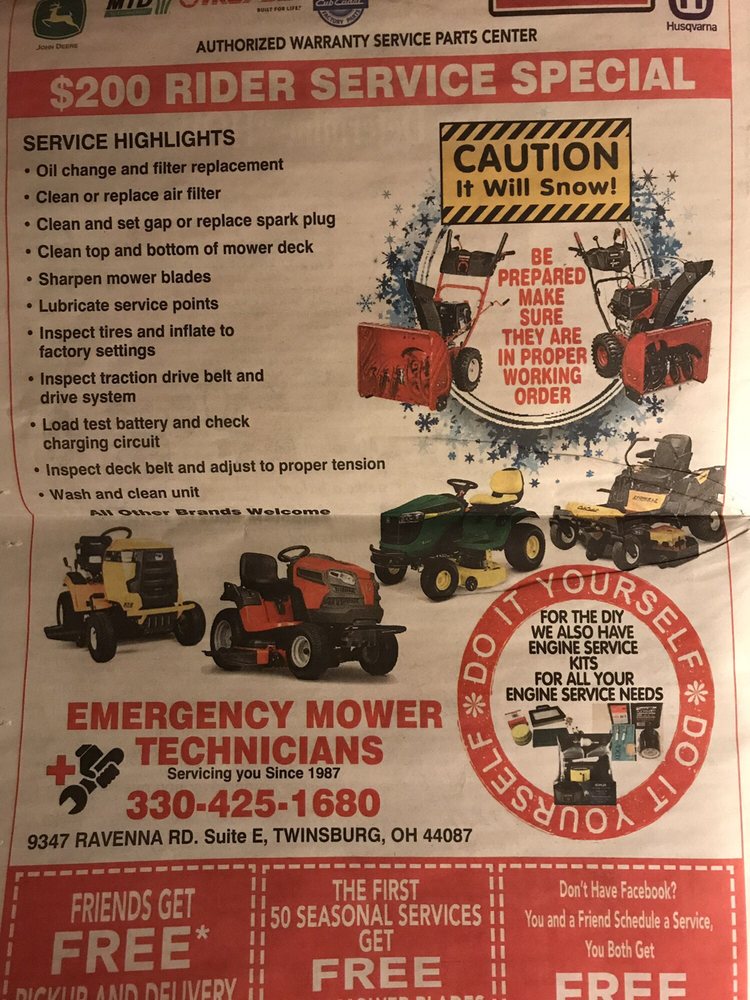 EMERGENCY MOWER TECHNICIANS Updated September 2024 9347 Ravenna Rd