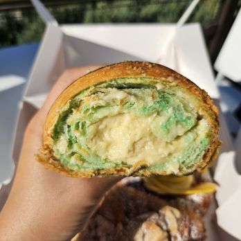 Paris En Rose - pistachio croissant with lots of cream filling inside - Cafes Near Me - Del Mar, California Paris En Rose - pistachio croissant with lots of cream filling inside - Cafes Near Me - Del Mar, California