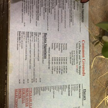 Common Grounds - Front of menu - Coffee & Tea Near Me - Nashville, Indiana