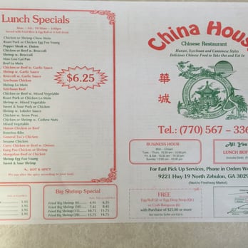 China House - menu for lunch specials - Chinese Near Me - Zebulon, Georgia