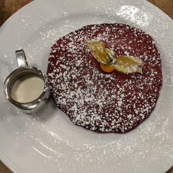 Jam Cafe on Beatty - Single red velvet pancake with cream cheese on the side - Breakfast & Brunch Near Me - Vancouver, British Columbia Jam Cafe on Beatty - Single red velvet pancake with cream cheese on the side - Breakfast & Brunch Near Me - Vancouver, British Columbia