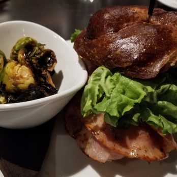 110 Grill -  Henrietta - Chicken cordon blue sandwich with toasted brussel sprouts as the side - New American Near Me - Henrietta, New York