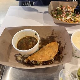 Quesobirria tacos and esquite Quesobirria tacos and esquite