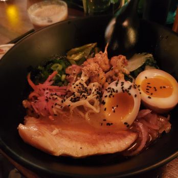 Suzume - Salmon Ramen with veggies and an egg - Ramen Near Me - Brooklyn, New York