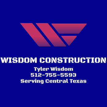 Wisdom Construction - a blue background with a red and white logo - General Contractors Near Me Wisdom Construction - a blue background with a red and white logo - General Contractors Near Me
