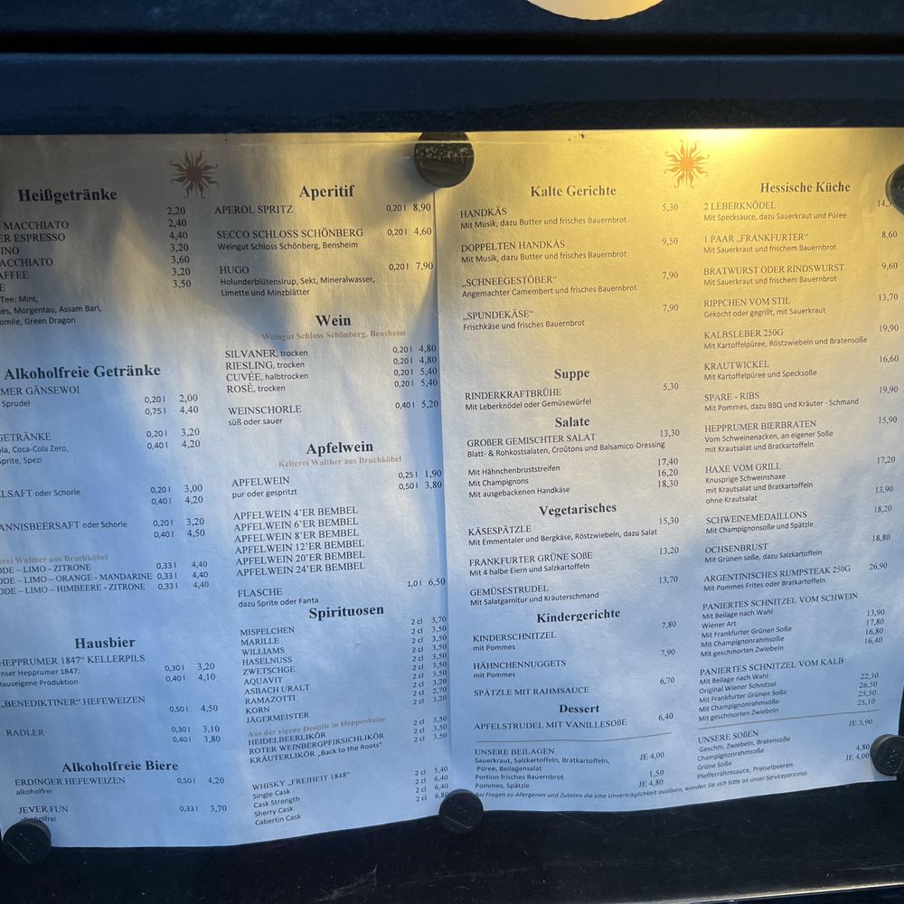 Zur Sonne - The prices were LESS than what's posted outside. Example: the Frankfurter Schnitzel only cost 16.90, but this menu says 26.90 - German Near Me - Alsbach-Hähnlein, HE Zur Sonne - The prices were LESS than what's posted outside. Example: the Frankfurter Schnitzel only cost 16.90, but this menu says 26.90 - German Near Me - Alsbach-Hähnlein, HE