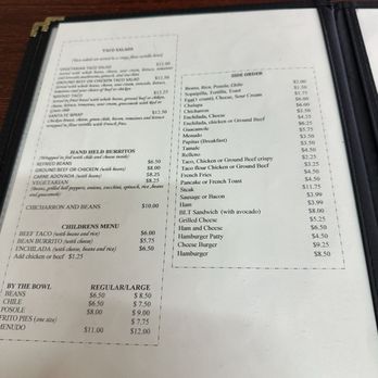 El Comal - 2024.03.14 menu page 3 - A printed menu page from El Comal in Santa Fe, NM, featuring taco salads, burritos, children’s meals, and side orders with prices. - Mexican Near Me - Santa Fe, New Mexico