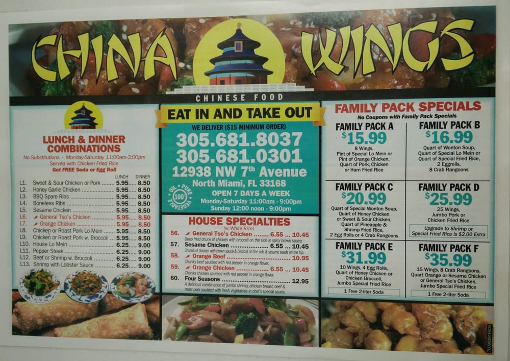 CHINA WINGS 12938 NW 7th Ave, North Miami, Florida Chinese