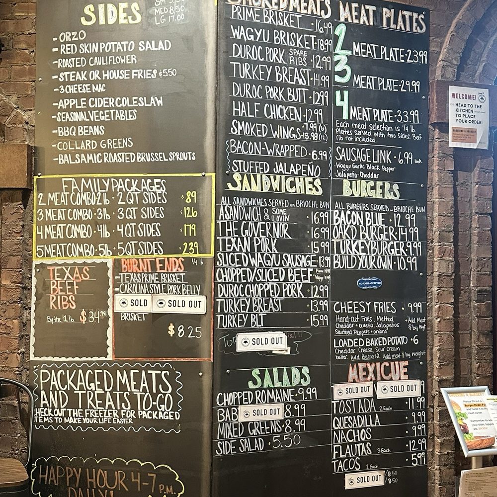 OAK'D BBQ - menu 12/10/24 - Barbeque Near Me - Addison, Texas