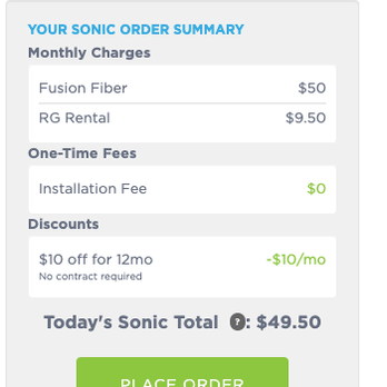 Sonic - "Monthly charges" "Fusion fiber" aka "fiber and a phone bill we're making you pay for" - Internet Service Providers Near Me - Santa Rosa, California