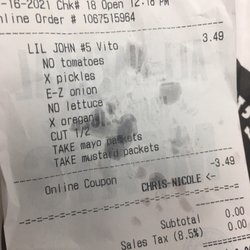 Jimmy John's - Did not ask for must or mayo ON the sandwich, instead asked for packets "take" but was not honored them ?