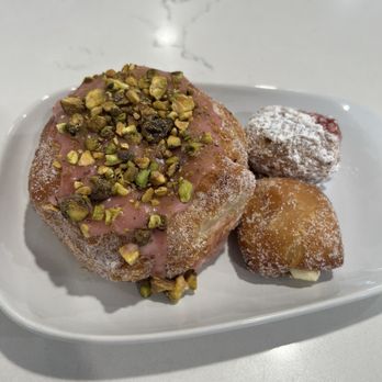 Parlor Doughnuts - Raspberry Pistachio & Coconut Cream Filled Mini & Raspberry Jelly Filled Mini - Donuts Near Me - San Diego, California