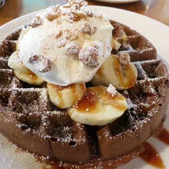 Plums Cafe - Chocolate Banana Waffle - Breakfast & Brunch Near Me - Costa Mesa, California