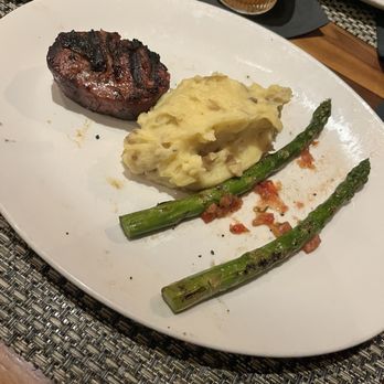 J. Gilbert's Wood-Fired Steaks & Seafood - 6 oz filet with Yukon mashed potatoes & asparagus - Seafood Near Me - Des Peres, Missouri J. Gilbert's Wood-Fired Steaks & Seafood - 6 oz filet with Yukon mashed potatoes & asparagus - Seafood Near Me - Des Peres, Missouri