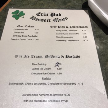 Erin Pub - Dessert menu - Pubs Near Me - Norwood, Pennsylvania