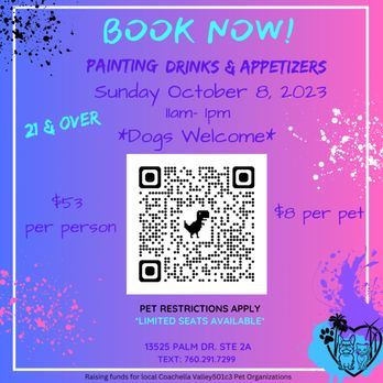 Desert Wagz - Paint Brunch Party Fundraiser Details. Sunday October 8, 2023 11am - 1pm - Pet Sitting Near Me - Desert Hot Springs, California Desert Wagz - Paint Brunch Party Fundraiser Details. Sunday October 8, 2023 11am - 1pm - Pet Sitting Near Me - Desert Hot Springs, California