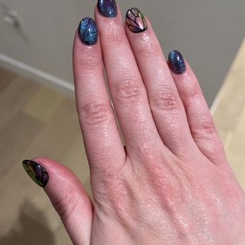 Noor Nail Bar - Cat eye with chrome and butterfly design. Love! - Nail Technicians Near Me - Los Angeles, California Noor Nail Bar - Cat eye with chrome and butterfly design. Love! - Nail Technicians Near Me - Los Angeles, California