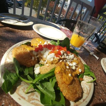 Another Broken Egg Cafe - Fried Green Tomatos served with a crab cake! A must have!!! - Cafes Near Me - Atlanta, Georgia Another Broken Egg Cafe - Fried Green Tomatos served with a crab cake! A must have!!! - Cafes Near Me - Atlanta, Georgia