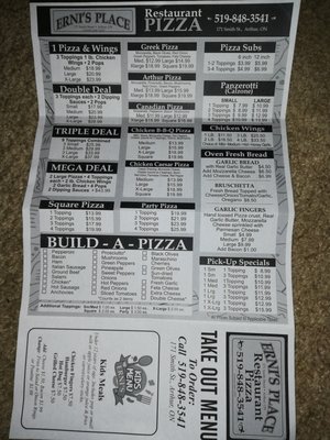 Menu photo 7 Erni's Place Restaurant Pizza Arthur, ON