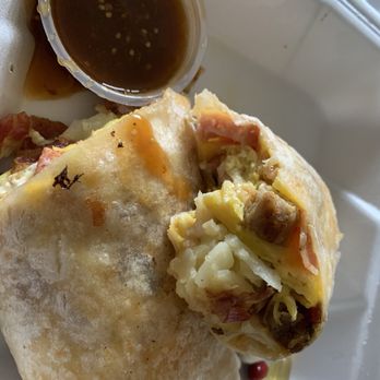 Willy's Eatery - Breakfast Burrito (Chorizo, Bacon, Sausage or Ham) with ham bacon and sausage. Very good salsa - Greek Near Me - Anaheim, California Willy's Eatery - Breakfast Burrito (Chorizo, Bacon, Sausage or Ham) with ham bacon and sausage. Very good salsa - Greek Near Me - Anaheim, California