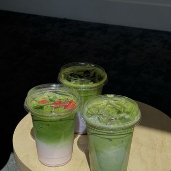 Jin Jin Matcha - Strawberry matcha (Left), Blueberry matcha (Middle) and Lavender matcha (Right) - Tea Rooms Near Me - Tacoma, Washington Jin Jin Matcha - Strawberry matcha (Left), Blueberry matcha (Middle) and Lavender matcha (Right) - Tea Rooms Near Me - Tacoma, Washington