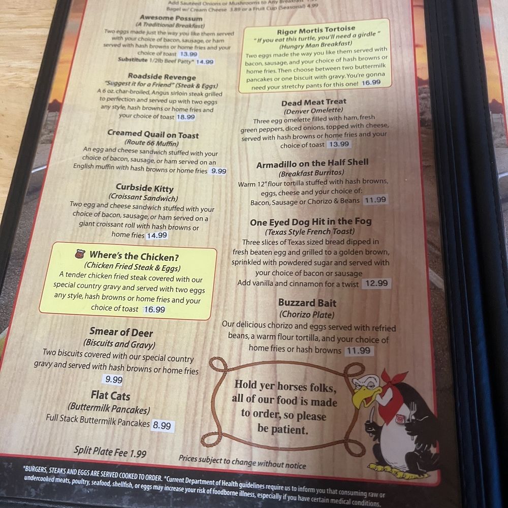 The Roadkill Cafe - Menu - American Near Me - Seligman, Arizona The Roadkill Cafe - Menu - American Near Me - Seligman, Arizona