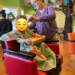 Shaggy Monkey Children's Hair Salon - Getting his haircut by Karen