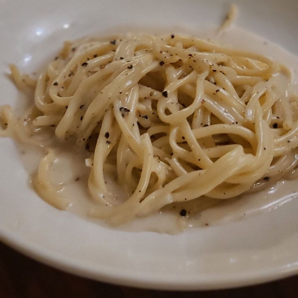 The Lively - CACIO E PEPE Bucatini Pasta, Crispy Prosciutto, Pecorino, Extra Virgin Olive Oil - New American Near Me - Boise, Idaho The Lively - CACIO E PEPE Bucatini Pasta, Crispy Prosciutto, Pecorino, Extra Virgin Olive Oil - New American Near Me - Boise, Idaho