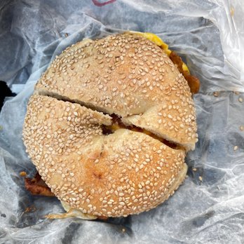 What A Bagel Cafe - Bacon egg and cheese on a Sesame bagel - Bagels Near Me - White Plains, New York