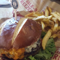 Bagger Dave's - Bleu Cheese Burger cooked perfectly, with house french fries, & choice of dipping sauce.