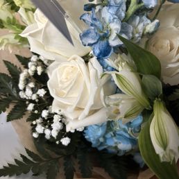 Bouquet of blue hydrangeas with white roses. Bouquet of blue hydrangeas with white roses.