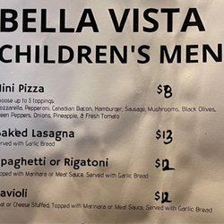 Bella Vista Restaurant - Children's menu