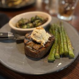 8 oz Filet House Honey Brussel Sprouts and asparagus