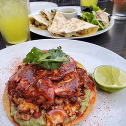 Octopus tostada and quesadillas