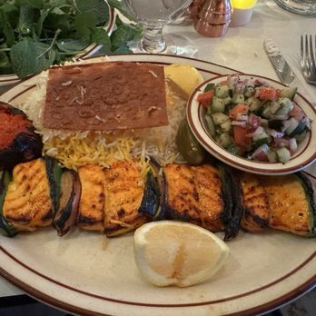Daryoush - Salmon kabob and Salad-E-Shirazi - Persian/Iranian Near Me - Walnut Creek, California