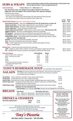 Menu photo 4 Tony's Pizzeria Dansville, NY Menu photo 4 Tony's Pizzeria Dansville, NY