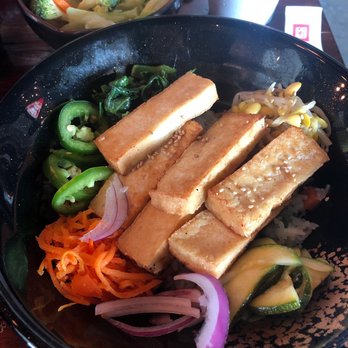 Burning Rice - Regular Bowl with veggie rice, tofu and topped with other veggies and salad bar items. Lil mixed-type salad hanging out in the back. - Korean Near Me - Frisco, Texas Burning Rice - Regular Bowl with veggie rice, tofu and topped with other veggies and salad bar items. Lil mixed-type salad hanging out in the back. - Korean Near Me - Frisco, Texas