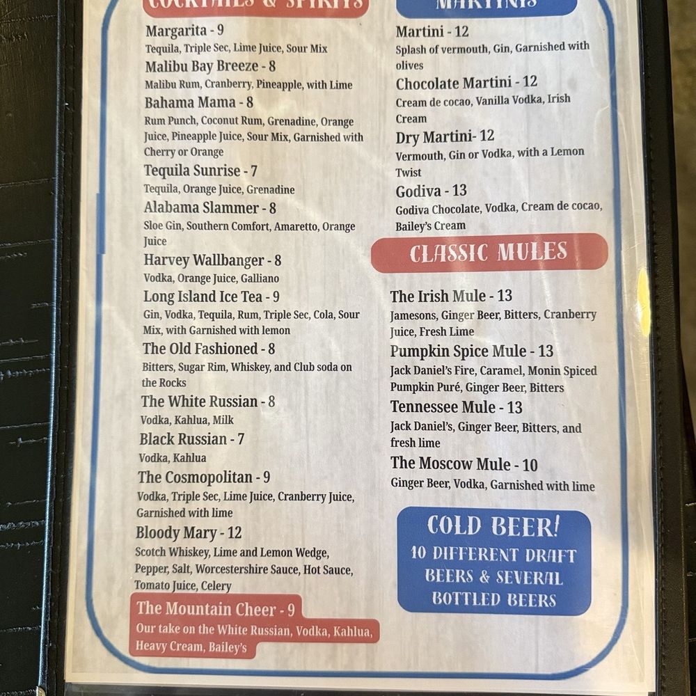 Mountain Cheers Grill Haus - Menu - Cocktail Bars Near Me - Mountain City, Tennessee Mountain Cheers Grill Haus - Menu - Cocktail Bars Near Me - Mountain City, Tennessee
