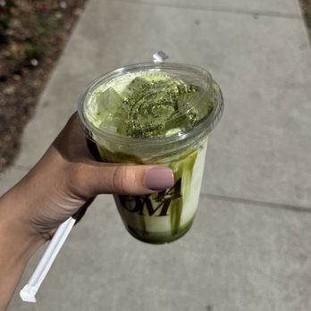 Cafe Comma - Iced sweetened matcha latte - Coffee & Tea Near Me - Sandy Springs, Georgia