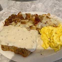Friendship Diner - Country fried steak, German potatoes and scrambled eggs.