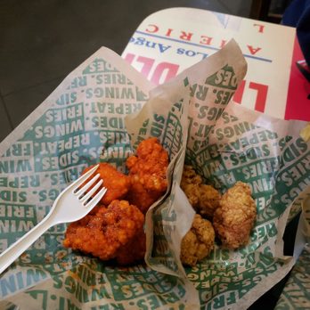 Wingstop - 5 orginal spicy and 3 lemon pepper (ate 2), half the size it used to be a month ago - Chicken Wings Near Me - Garden Grove, California Wingstop - 5 orginal spicy and 3 lemon pepper (ate 2), half the size it used to be a month ago - Chicken Wings Near Me - Garden Grove, California