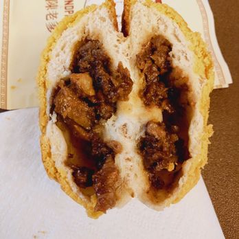 Grandpa Chen Char Siu Bao - Pineapple Roast Pork Bun (inside) - Chinese Near Me - Flushing, New York Grandpa Chen Char Siu Bao - Pineapple Roast Pork Bun (inside) - Chinese Near Me - Flushing, New York