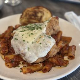 Chicken parmesan too large to finish in one siting.