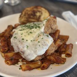 Chicken parmesan too large to finish in one siting.