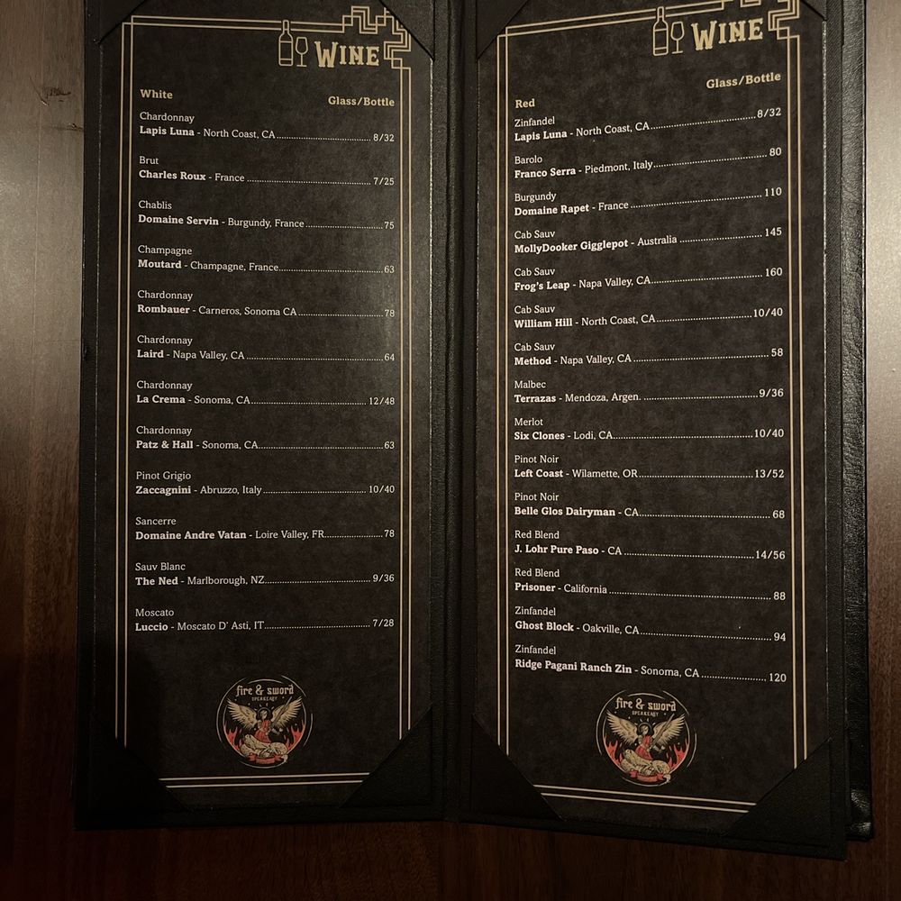 Fire & Sword - Wine Menu - Speakeasies Near Me - Prescott, Arizona Fire & Sword - Wine Menu - Speakeasies Near Me - Prescott, Arizona